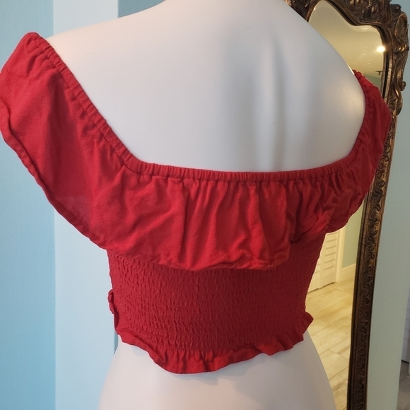 Red Smocked Crop Top - Picture 3 of 5